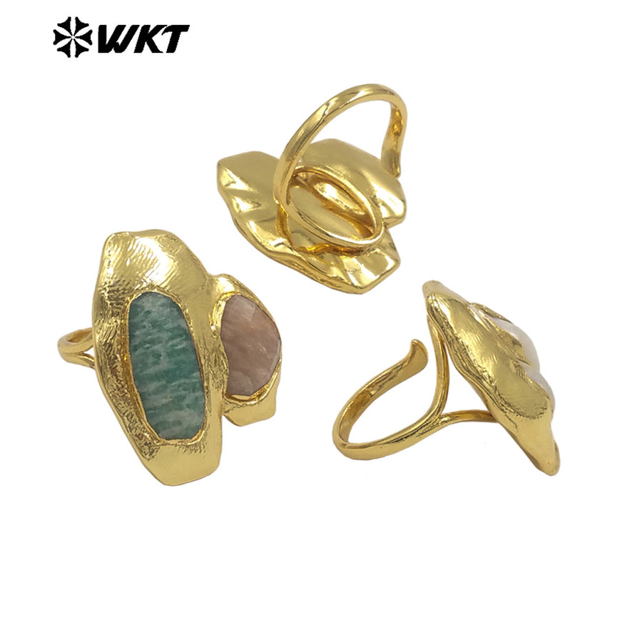 WT-MPR131 Wholesale Newest Design Fashion 18K Real Gold Plated Double Stone and Pearl Women Ring for Office Daily Styles