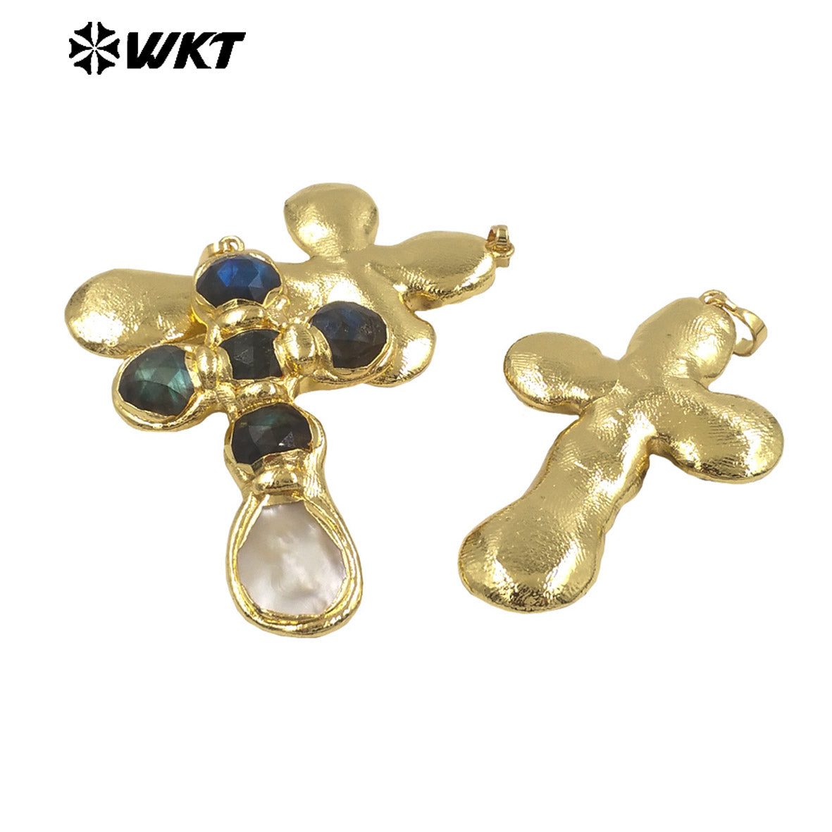 WT-JP449 Newest Labradorite Natural Stones And White Shell Spliced 18K Gold Plated Cross Pendants As Unique Jewelry Gift