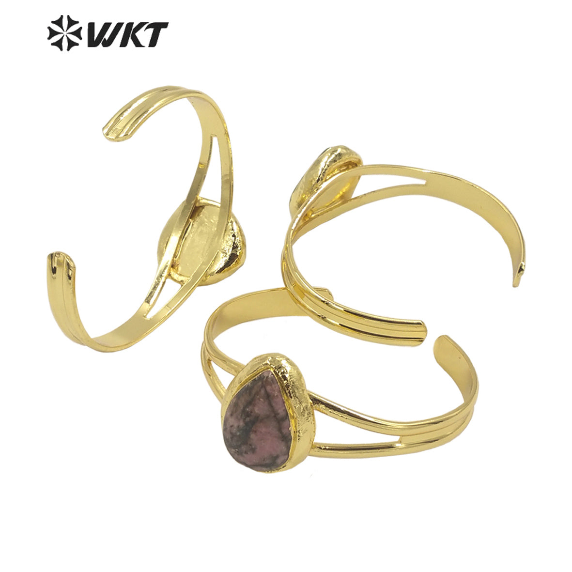 WT-B610 High Quality Charming Multicolor Gemstone Bangles Opening Adjustable Bangles 18k Gold Plated Natural Stone Bangles