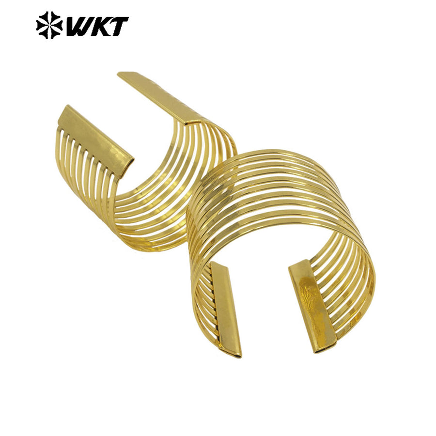 WT-JF360 Wholesale Multi Layers Yellow Brass Cuff Bangle Adjustable Size for Women Party Vintage Jewelry Gift Gold Plated