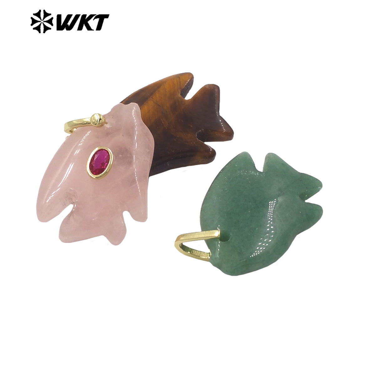 WT-P2067 Lovely Style Ocean Series Multiple Natural Gemstones And Zircon Fish Shape Charm Pendants For Friends Gift DIY