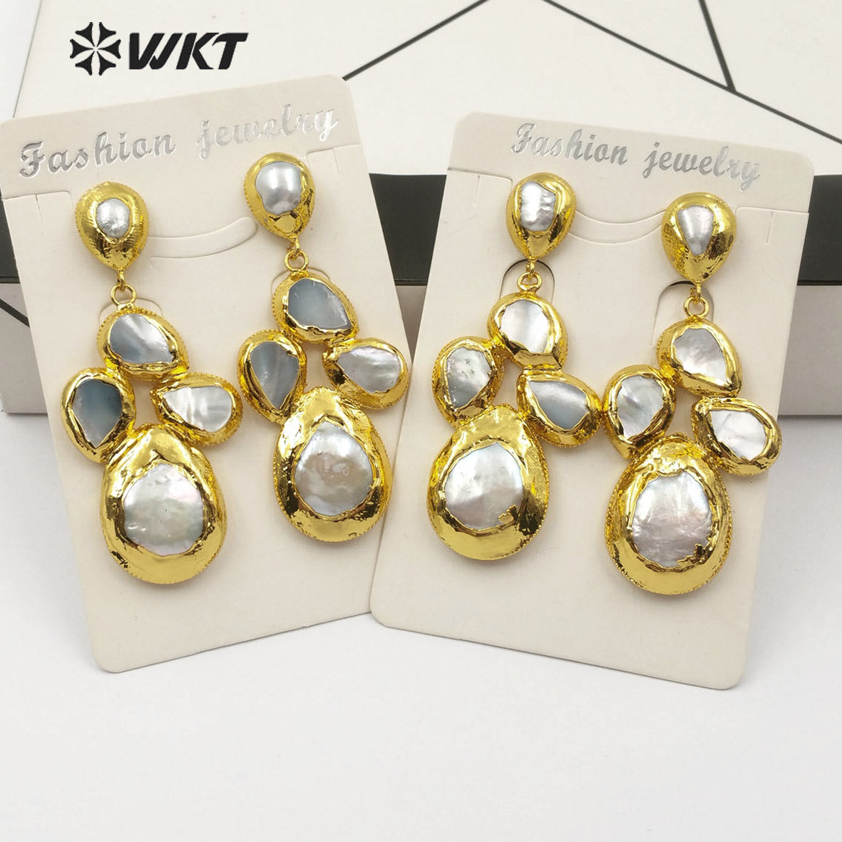 WT-E496 Gold Electroplated Pearl Jewelry for Wedding Jewelry Irregular Shape Pearl Drop Earring Freshwater Pearl Earring