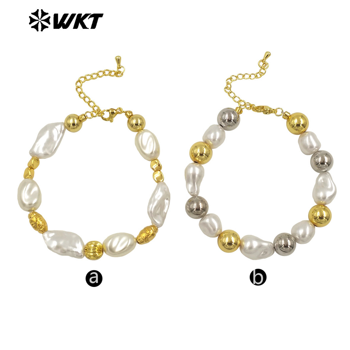WT-MPB121 Wholesale New Design Gold Silver White Beads Artificial Pearl Round Irregular Bracelet for Women As Anniversary Gift