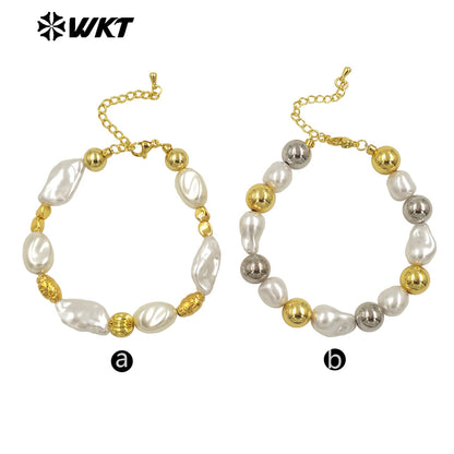 WT-MPB121 Wholesale New Design Gold Silver White Beads Artificial Pearl Round Irregular Bracelet for Women As Anniversary Gift