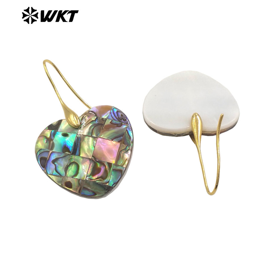 WT-MPE159 Hot Sales Romantic Style Natural Abalone Shell Earrings in Gold Plated Cross Heart Waterdrop Moon Shape Ladies Gift
