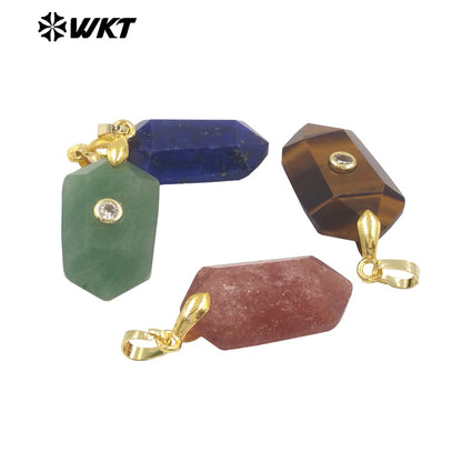 WT-P2017 Delicate Geometric Shape Multi Colors Natural Gemstones Set In Zircon Small Pendants For Trendy Jewelry Handmade