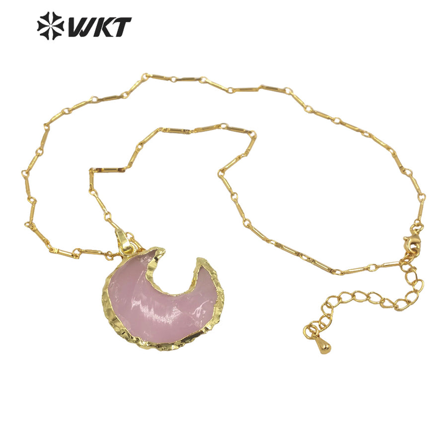 WT-N1349 WKT Beautiful Natural pink Opal Pendant Moon Necklace Gold Chain Lady's 2022 Trend Jewelry Gifts