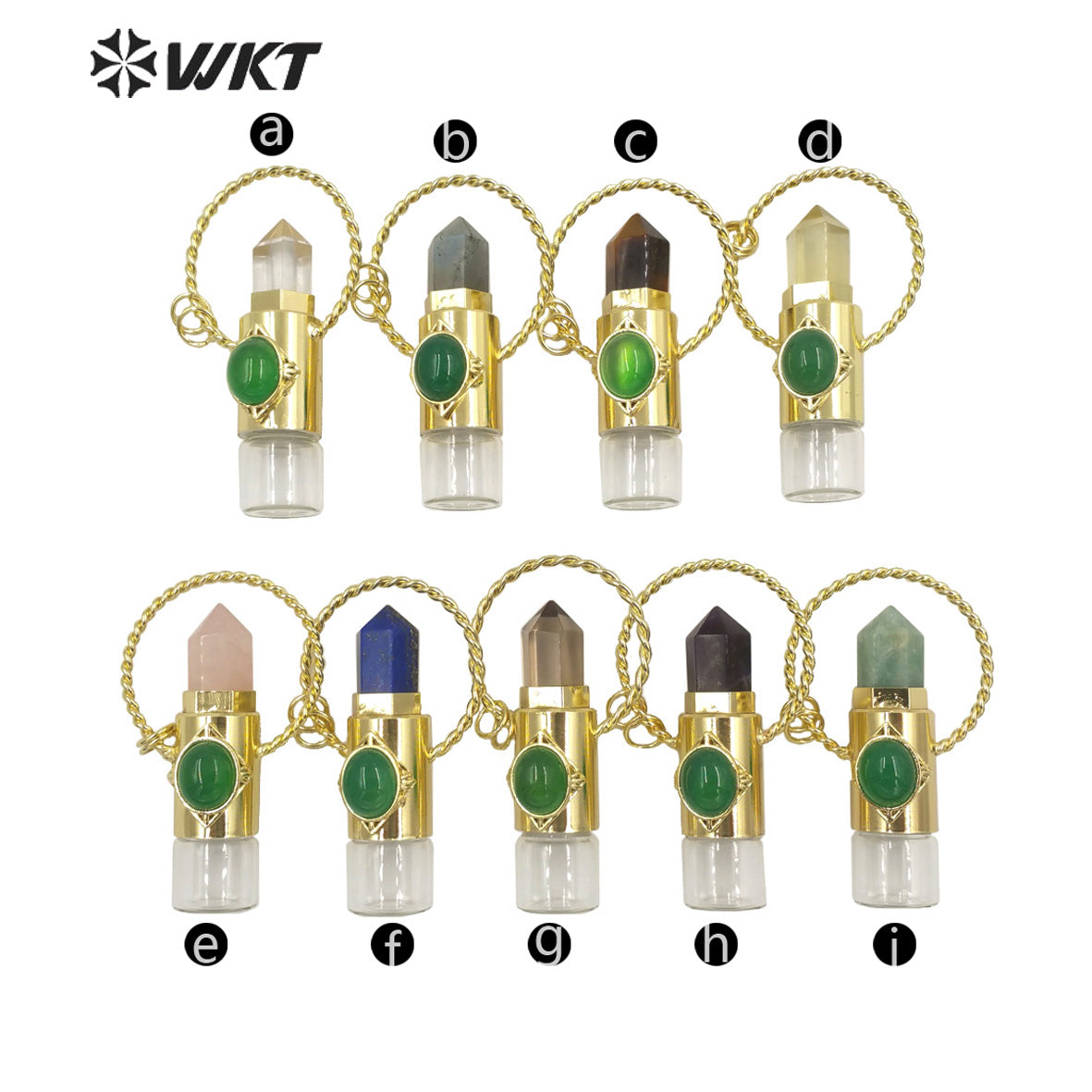 WT-N1308 Amazing WKT NEW Natural Stone Spirit Quartz Roller Perfume Bottle Pendant Necklace for Women Gift Stone Bottle Necklace