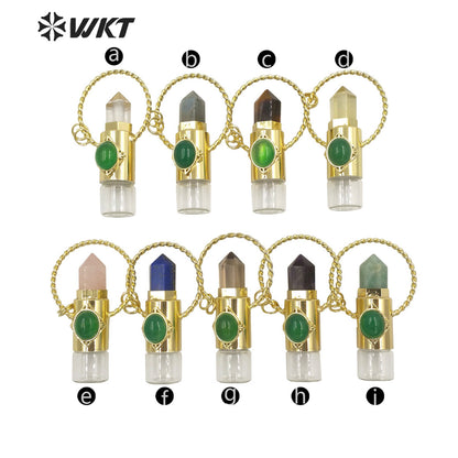 WT-N1308 Amazing WKT NEW Natural Stone Spirit Quartz Roller Perfume Bottle Pendant Necklace for Women Gift Stone Bottle Necklace
