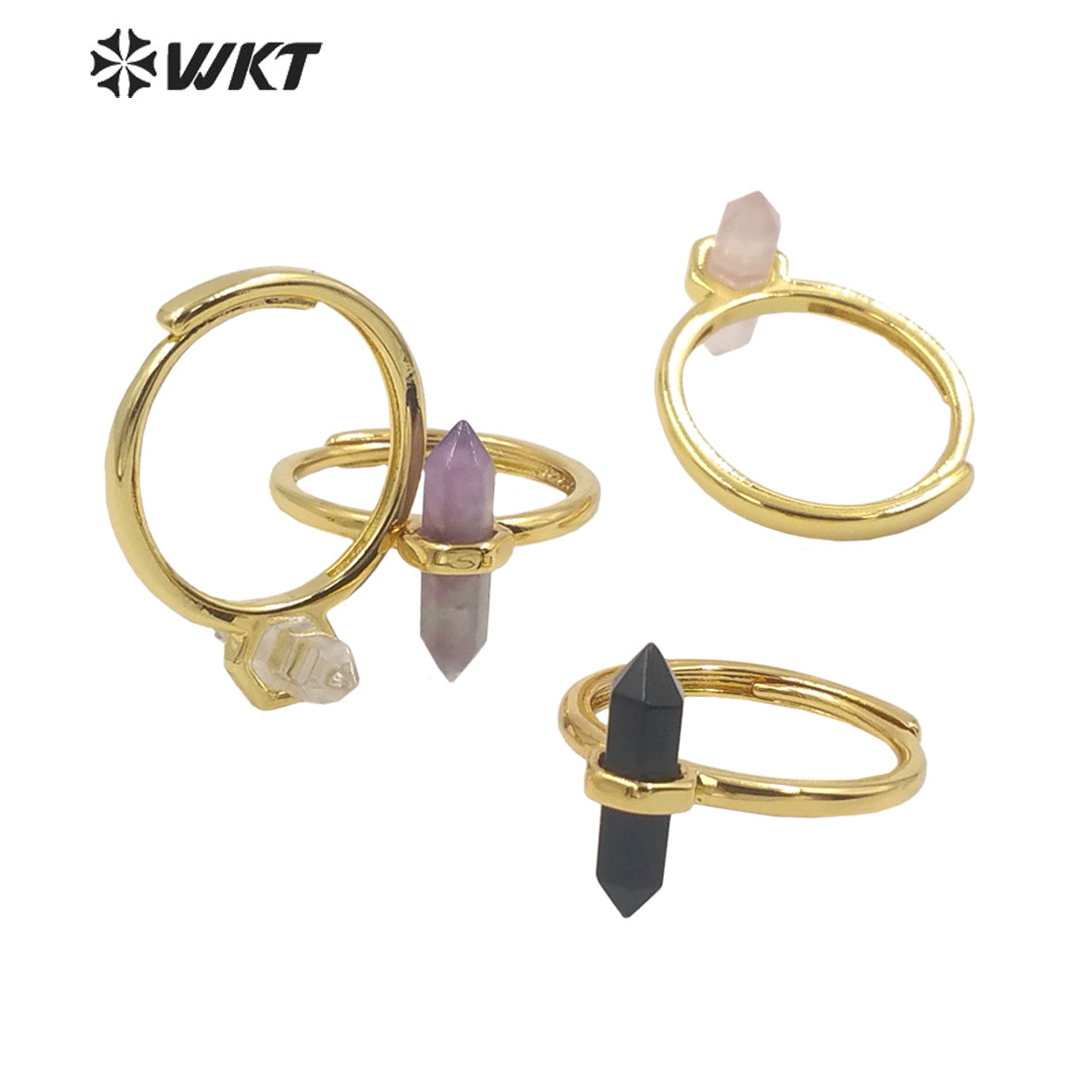 WT-R403 Natural Gemstone Amethyst Rose Quartz Crystal Quartz Pendant Hexagonal Delicate Pendant As Women Gifts Gemstone Ring