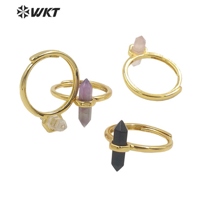 WT-R403 Natural Gemstone Amethyst Rose Quartz Crystal Quartz Pendant Hexagonal Delicate Pendant As Women Gifts Gemstone Ring