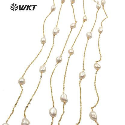 WT-RBC164 Fashion Women Hand Make Natural Freshwater Pearl Chain for Necklace Design 18k Gold Electroplated No Fade Pearl Chain