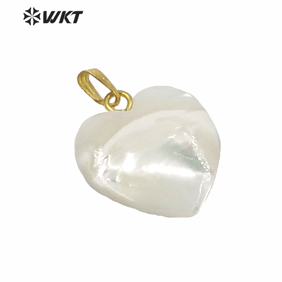 WT-JP225 Fashion Gold Single Loop Small Heart Shell Pendants Amazing Vintage Boho Shell Charm Necklace Pendant for Jewelry