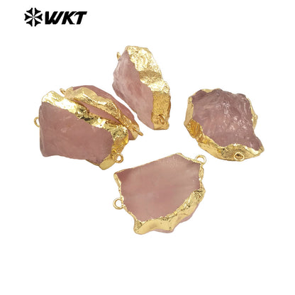 WT-C332 WKT New Arrival Natural Rose Quartz With Gold Plated Connector Pendant for Lady DIY Making Jeweley