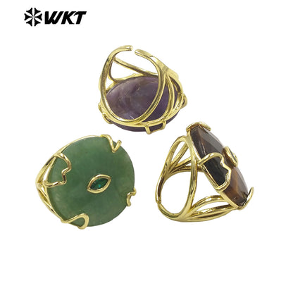 WT-R612 New Product 18K Gold Electroplated Zircon And Natural Gemstones Round Rings As Female Daily Matching Accessory