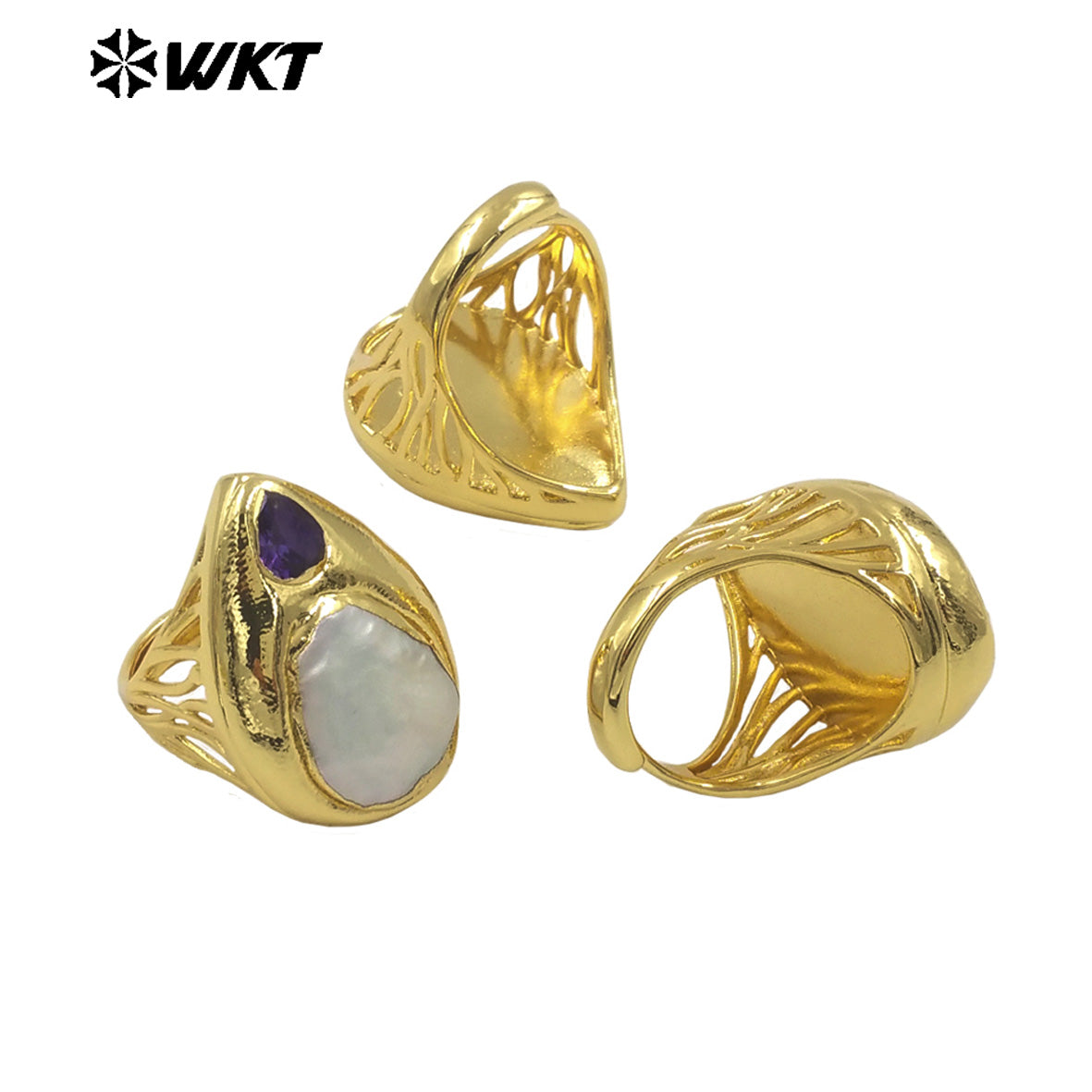 WT-MPR127 Delicate Micro Pave Zircon Ring With Natural Freshwater Pearl Gold Plated for Party Decoration Resist Tarnishable