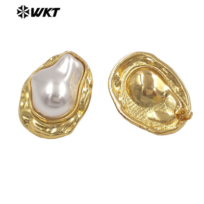WT-MPE172 Classic Elegant Design 18K Gold Plated Irregular Artificial Pearls Ladies Earrings For All Occasions Matching