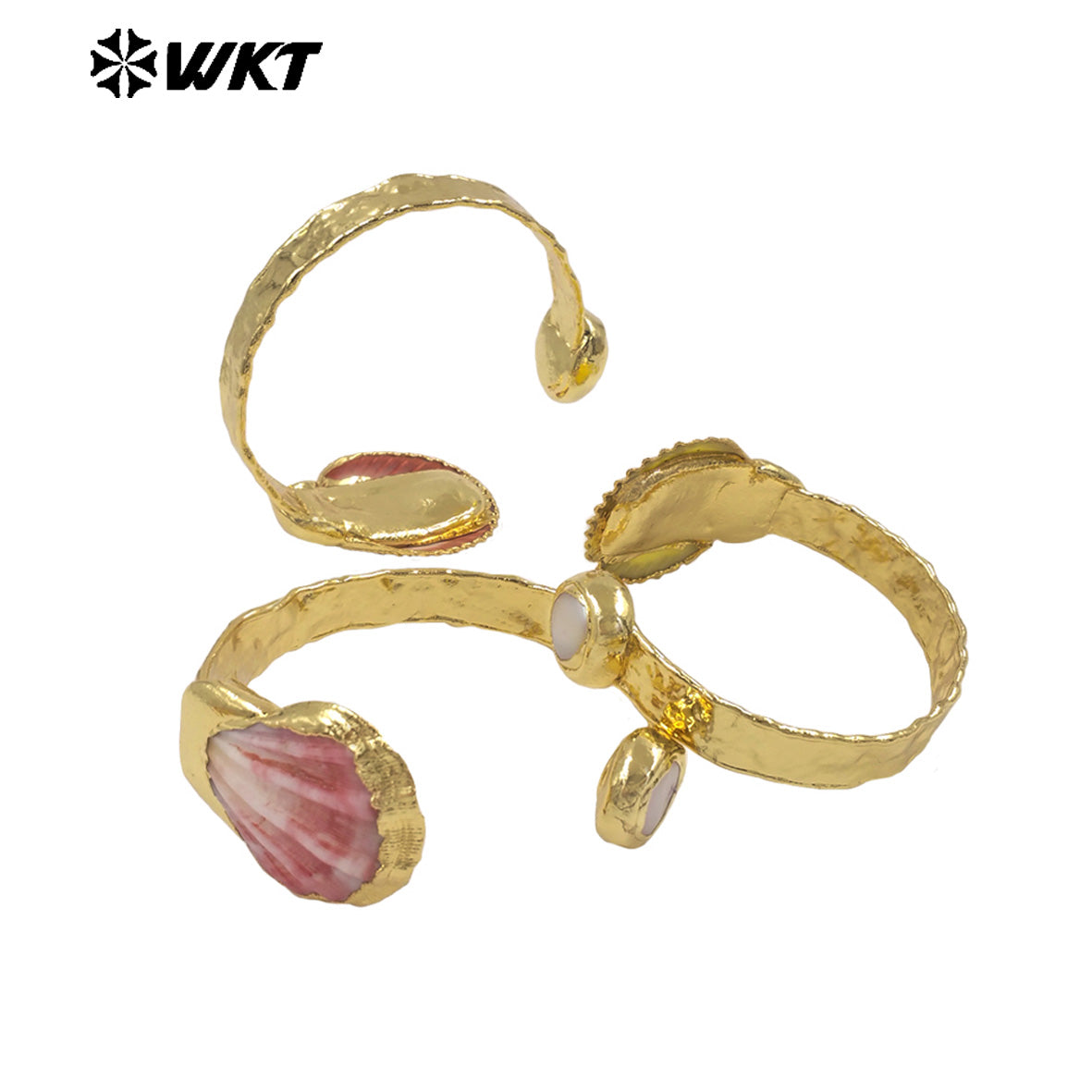MPB141 Wonderful Trendy 18K Gold Plated Natural Scallop Shell And Pearl Adjustable Bangle For Women Summer Wearing Jewelry