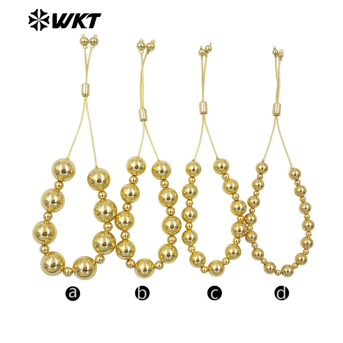 WT-JF347 New Popular Design Different Size Brass Round Beads Handmade Chain Bracelet in Adjustable for Women