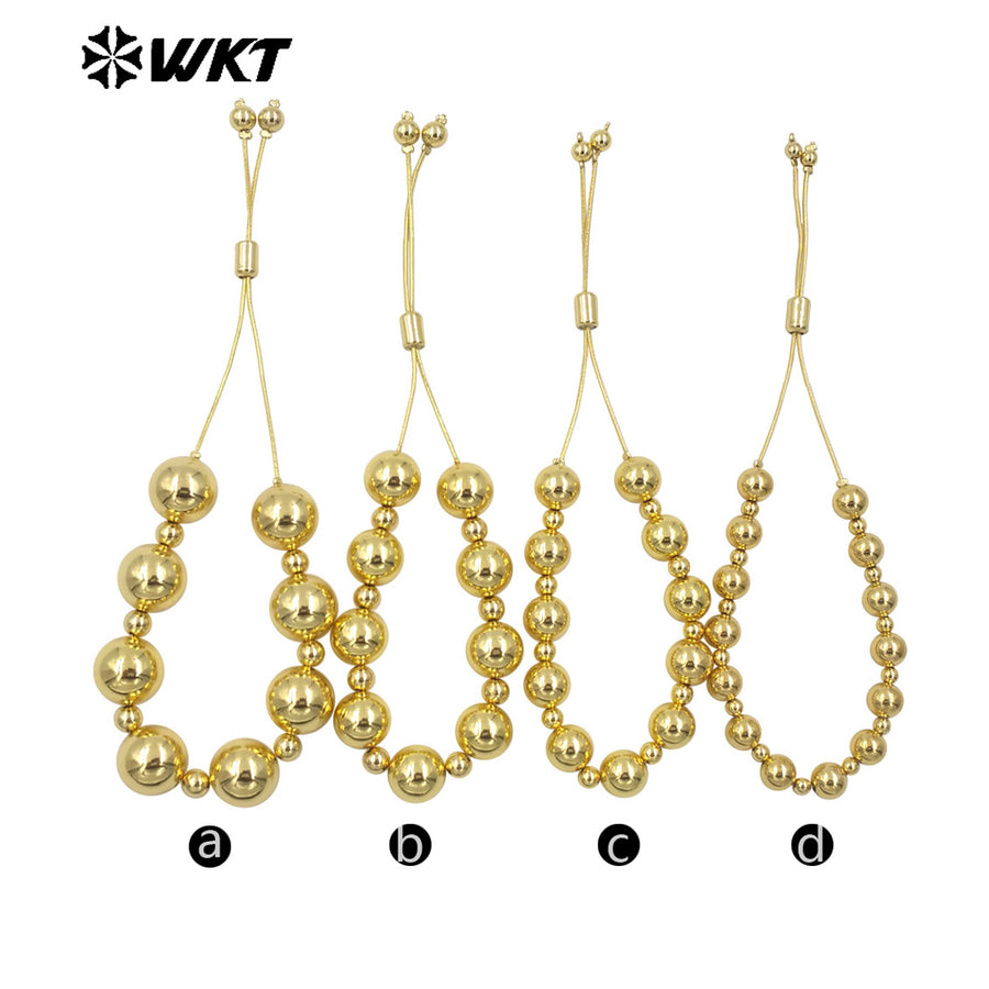 WT-JF347 New Popular Design Different Size Brass Round Beads Handmade Chain Bracelet in Adjustable for Women