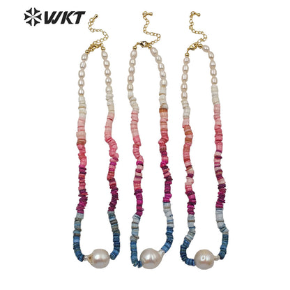 WT-JN114 Amazing Colorful Shell Beads and Baroque Pearl Necklace Stylish Charm Natural Pearl and Shell Necklace