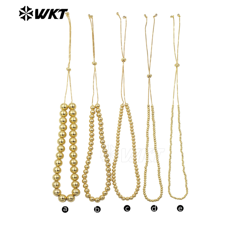 WT-JFN13 Wholesale Most Popular Hand Strand Round Ball Beads 18K Real Gold Plated Simple Unique Chain Necklace Different Size