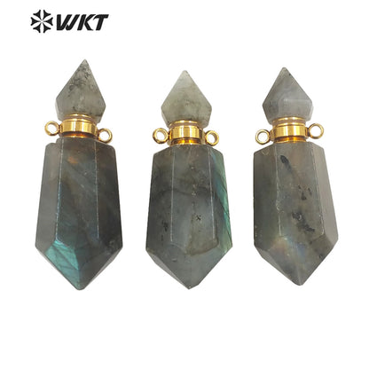 WT-P1760 WKT Superior Quality Natural Stone Perfume Bottle Pendant Labradorite Perfume Bottle Pendant Jewelry Necklace Accessory