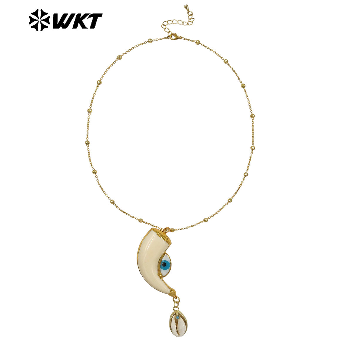WT-JN355 Amazing Artistic Gold Plated Beads Chain With Double Natural Shell Charms Necklace For Women Unique Halloween Gifts