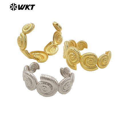WT-B670 New Shell Shape Gold and Silver 18K Real Gold Plated Natural Yellow Brass Bracelet Daily Decoration for Couple