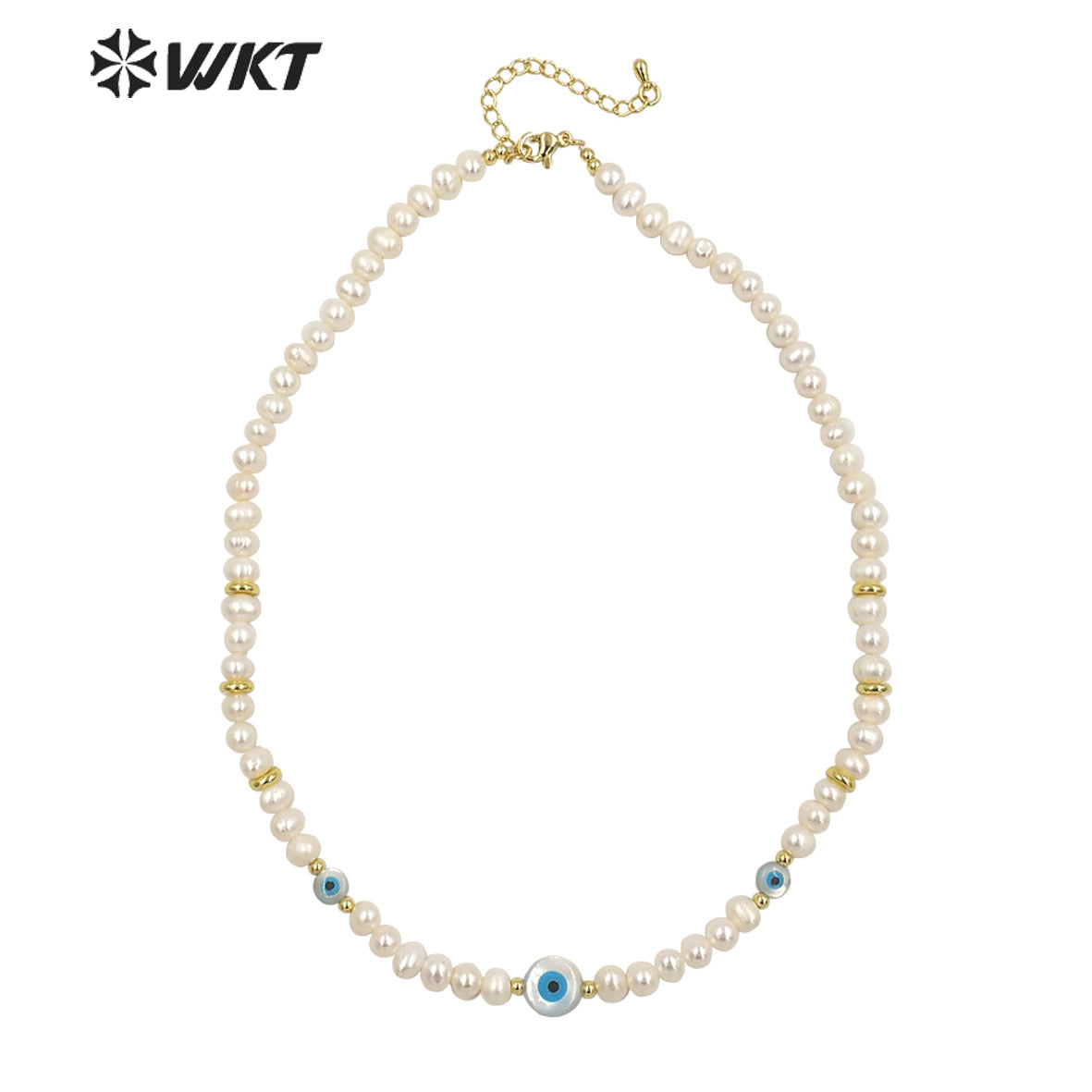 WT-JN201 Fashion Gorgeous Women Hand Strand Pearl Beads Necklace Irregular Potatoes Pearl Eye Charm Necklace in 16 Inch