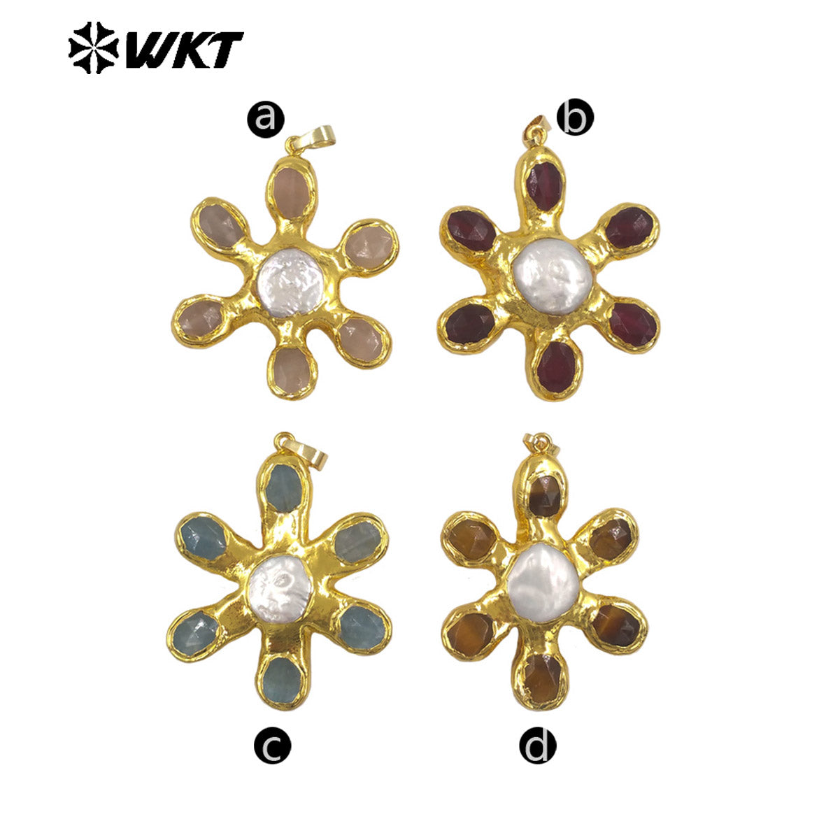 WT-JP473 Popular Fashion Gold Electroplated Natural Stones And Pearl Flower Shape Charm Pendants For Girls Birthday Gift