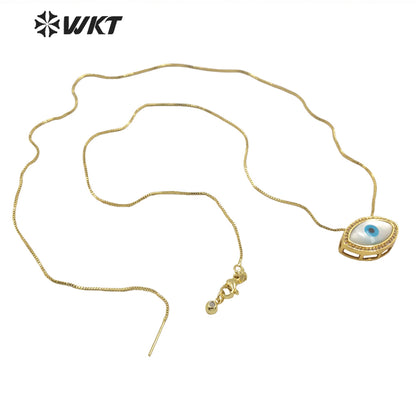 WT-MN971Amazing Gorgeous Fashion Gold Plated Horse Eye Shell Necklace Women Micropaved Cz Setting Eye Necklace