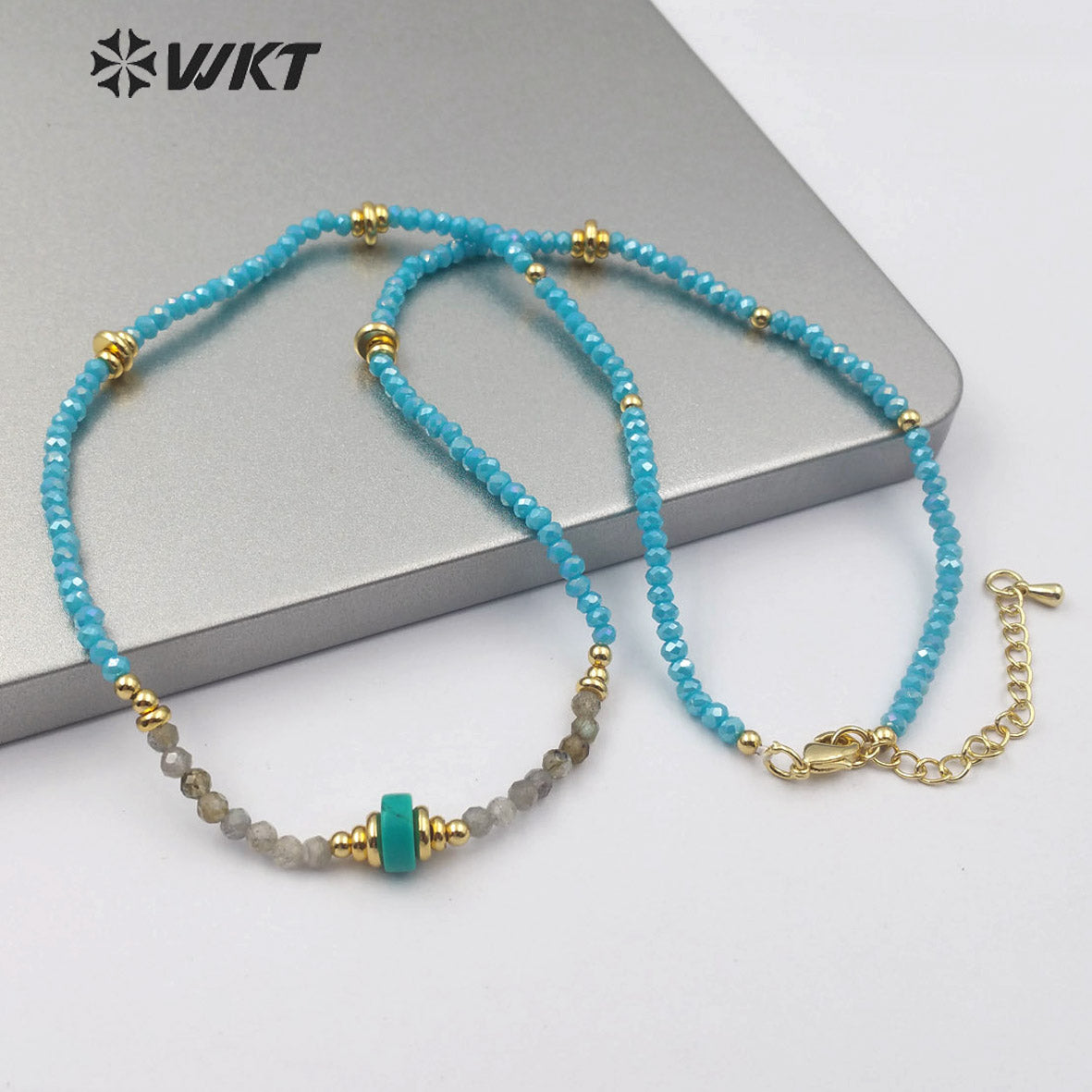 WT-N1199 Wholesale Handmade 3mm Faceted Beads Necklace Natural Amazonite Necklace Women Fashion Charm Crystal Necklace