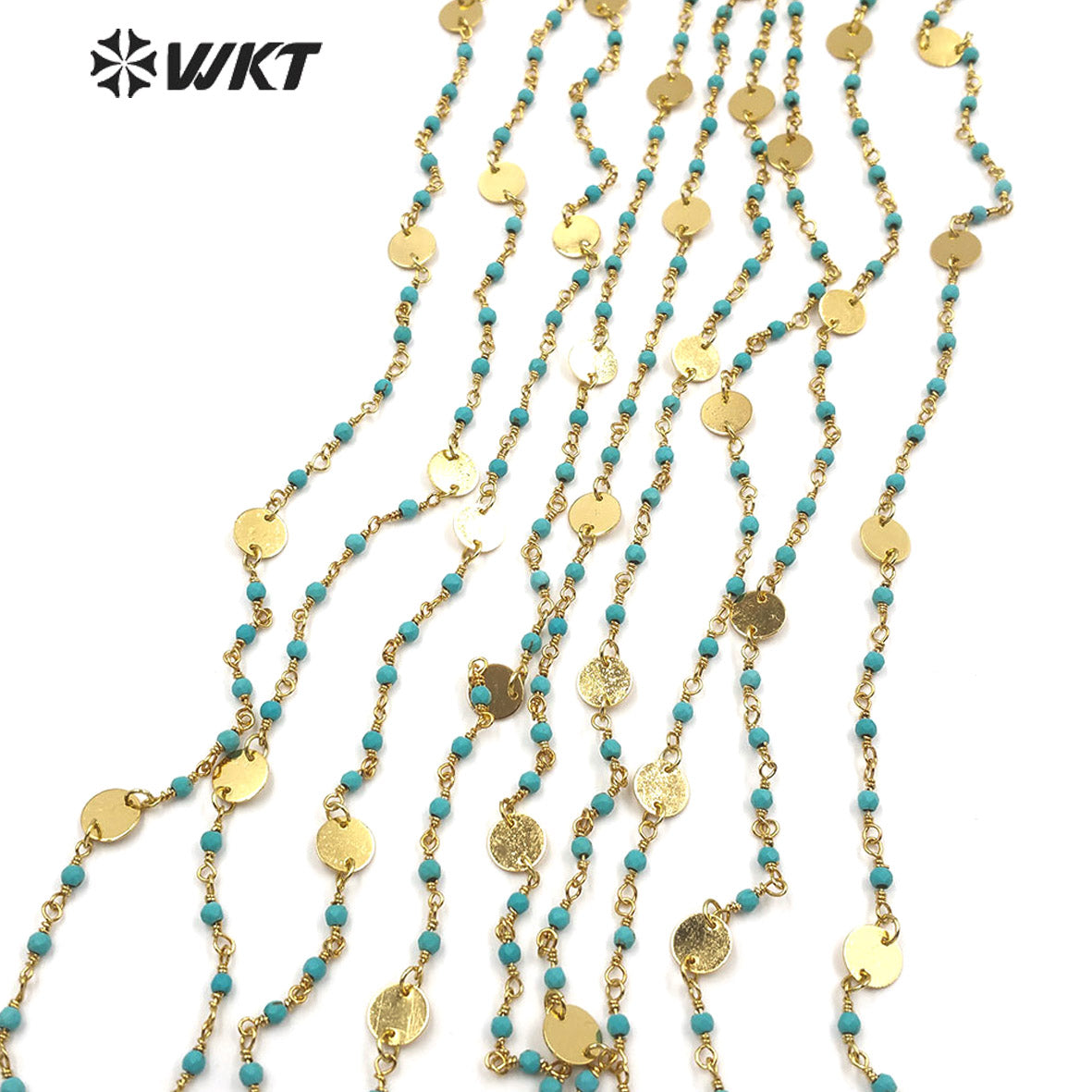 WT-RBC147 Wholesale Turquoise Beads Chain Stylish Gold Plated Turquoise Rosary Beads Chain for DIY Jewelry Making