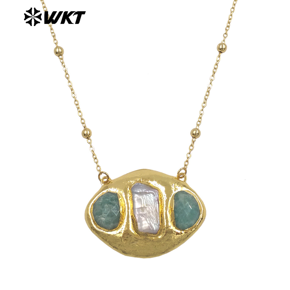 WT-JN403 Delicate Unique 18K Gold Plated Natural Gemstones And Pearl Pendant Necklaces For Girl Party Matching Decorative