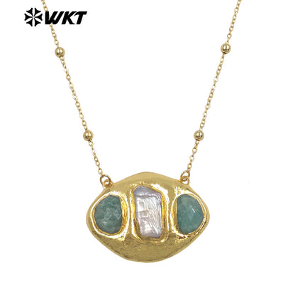 WT-JN403 Delicate Unique 18K Gold Plated Natural Gemstones And Pearl Pendant Necklaces For Girl Party Matching Decorative