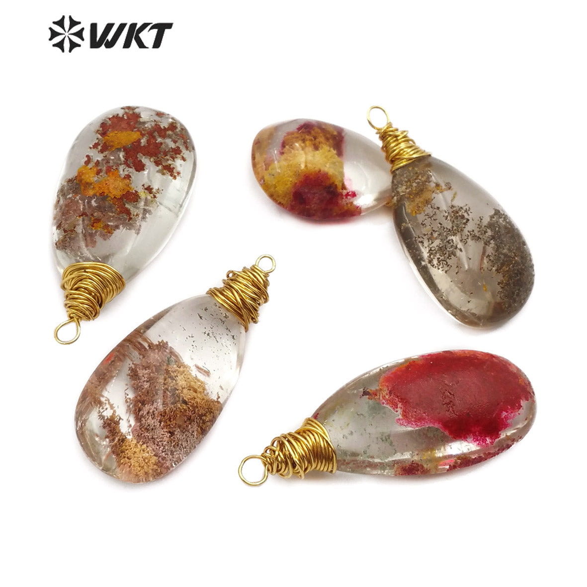 WT-P1454 Natural Crystal Quartz Pendant Egg Shape Stones Brass Wire Capped Pendant Women Necklace Ornaments Jewelry