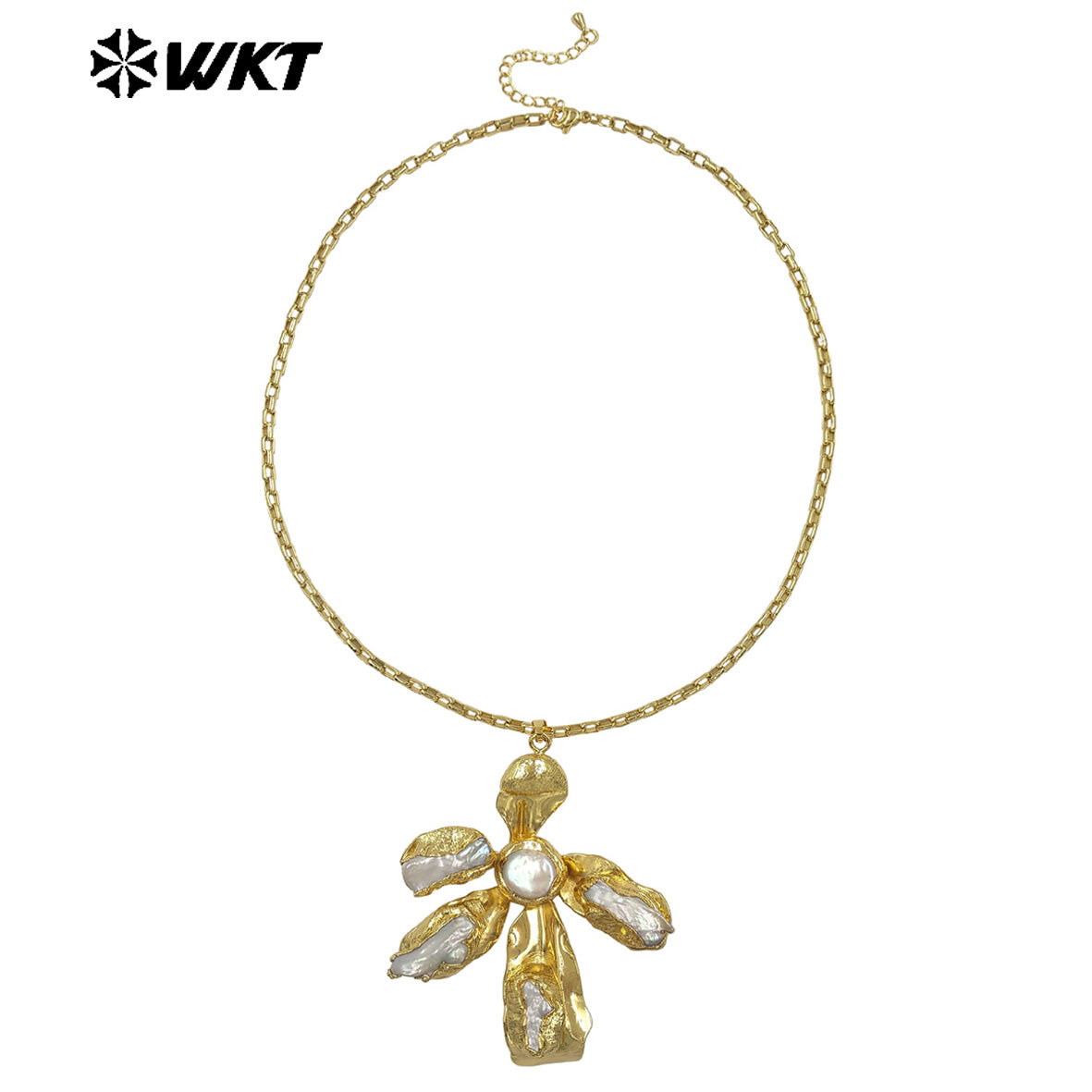 WT-JN361 Wholesale 18K Gold Plated Natural Freshwater Pearl And Zircon Windmill Shape Pendant Necklace For Women Fashion Match