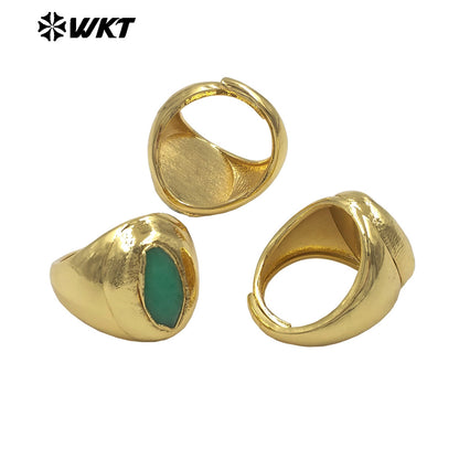 WT-R575 Wholesale Boutique Simple Design 18K Gold Plated Natural Green Jade Stone Women Ring For Daily Wearing Jewelry