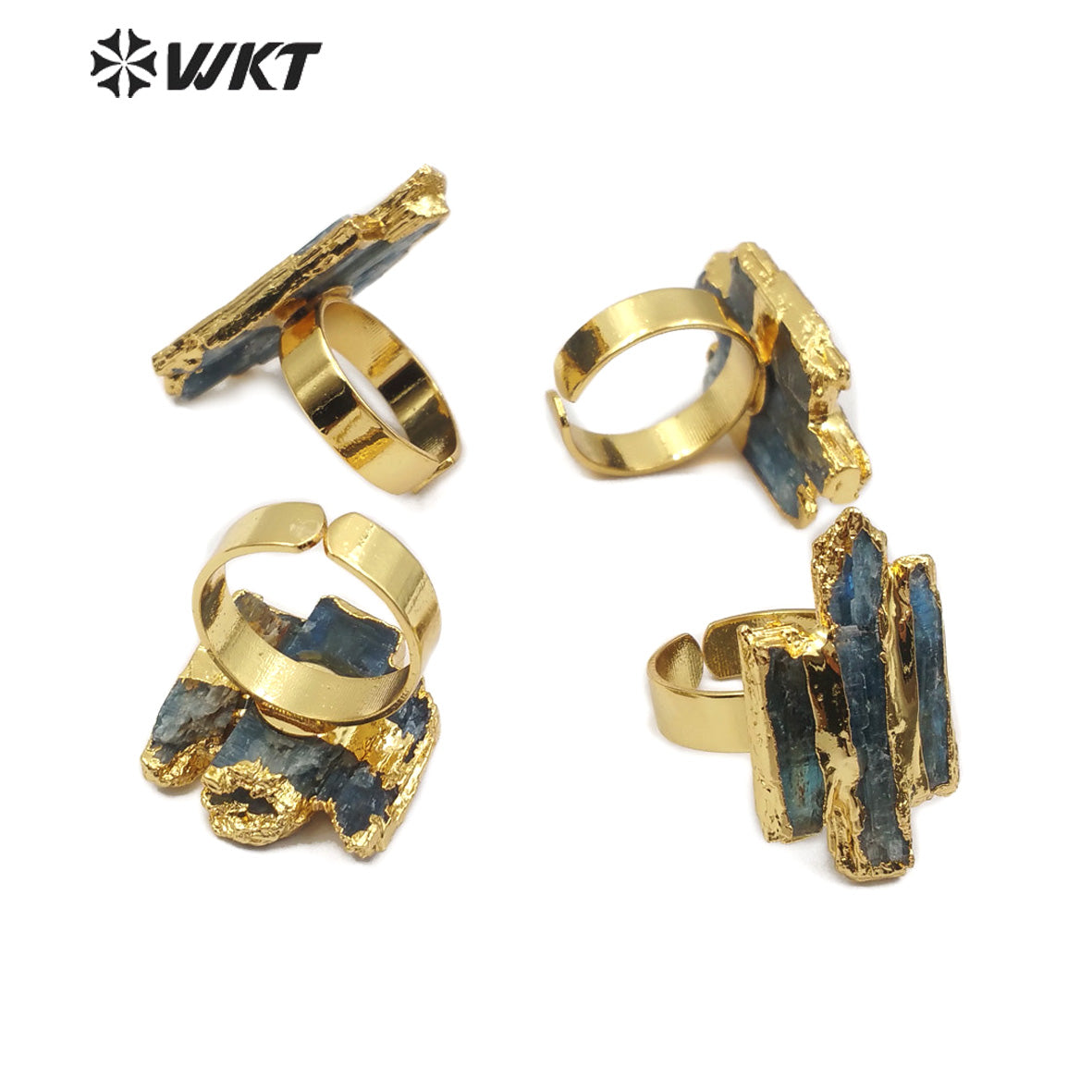 WT-R336 Wholesale High Quality Exclusive Custom in Electroplated Gold Adjustable Size for Kyanite Ring Natural Stone Jewellery