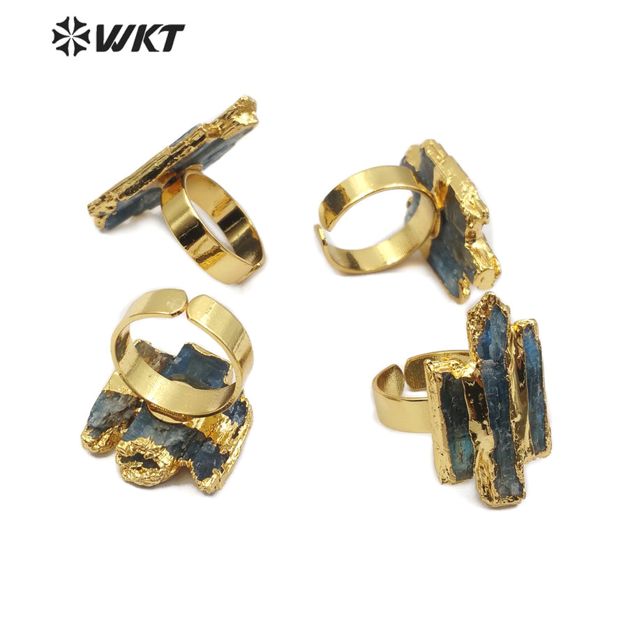 WT-R336 Wholesale High Quality Exclusive Custom in Electroplated Gold Adjustable Size for Kyanite Ring Natural Stone Jewellery