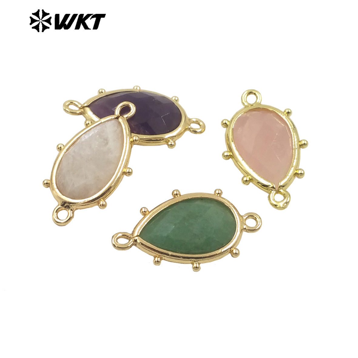 WT-C329 WKT Spring Series Candy Color Lovely Small Teardrop Natural Sun Stone Bracelet Connectors for DIY Jewelry Making