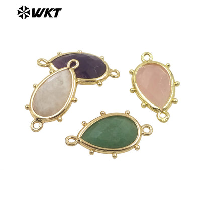 WT-C329 WKT Spring Series Candy Color Lovely Small Teardrop Natural Sun Stone Bracelet Connectors for DIY Jewelry Making