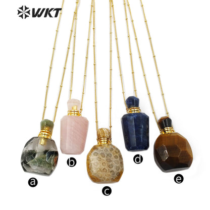 WT-N1178 Wholesale Natural Moss Quartz Stone Perfume Bottle Necklace Rose Quartz Necklace Women Stylish Coral Jade Necklace