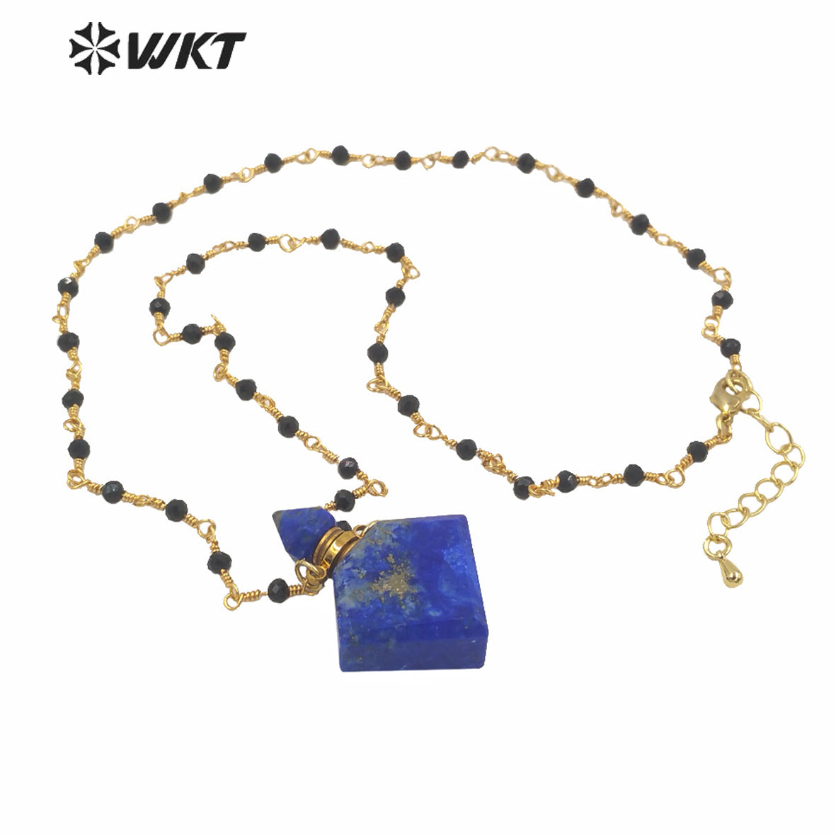 WT-N1229 WKT New Design Natural Precious Faceted Gemstone Essence Oil Bottle Necklace Hot Beads Chain Perfume Bottle Necklace