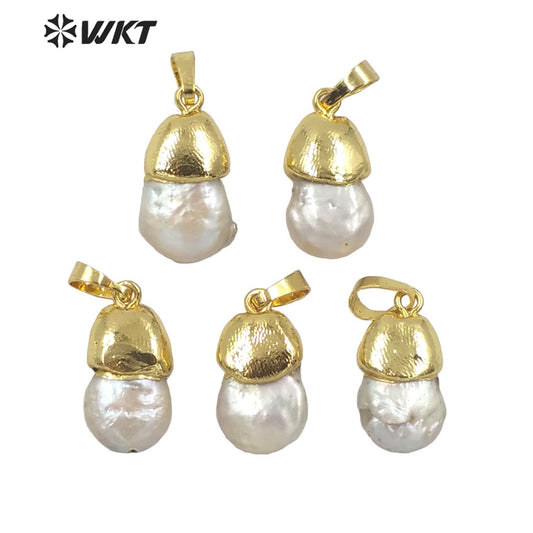 WT-JP249 Wholesale Newest Design Natural Fashion Gold Irregular Freshwater Drop Pearl Pendant Small Women Jewelry Make Pearl