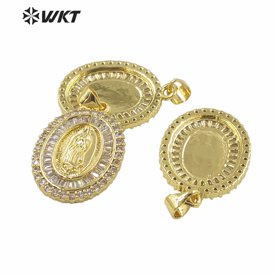 WT-MP279 Newest Vintage Style Female Deity Shaped Round Shaped Cubic Zircon Madonna Design Pendant