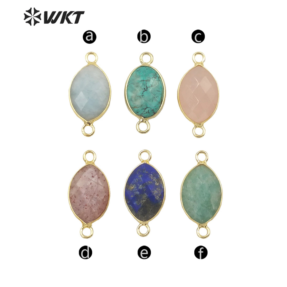 WT-C301 High Quality Gemstone Connectors for Jewelry Bracelet Necklace Double Loops Round Stone Pendant Fashion Beauty for Lady