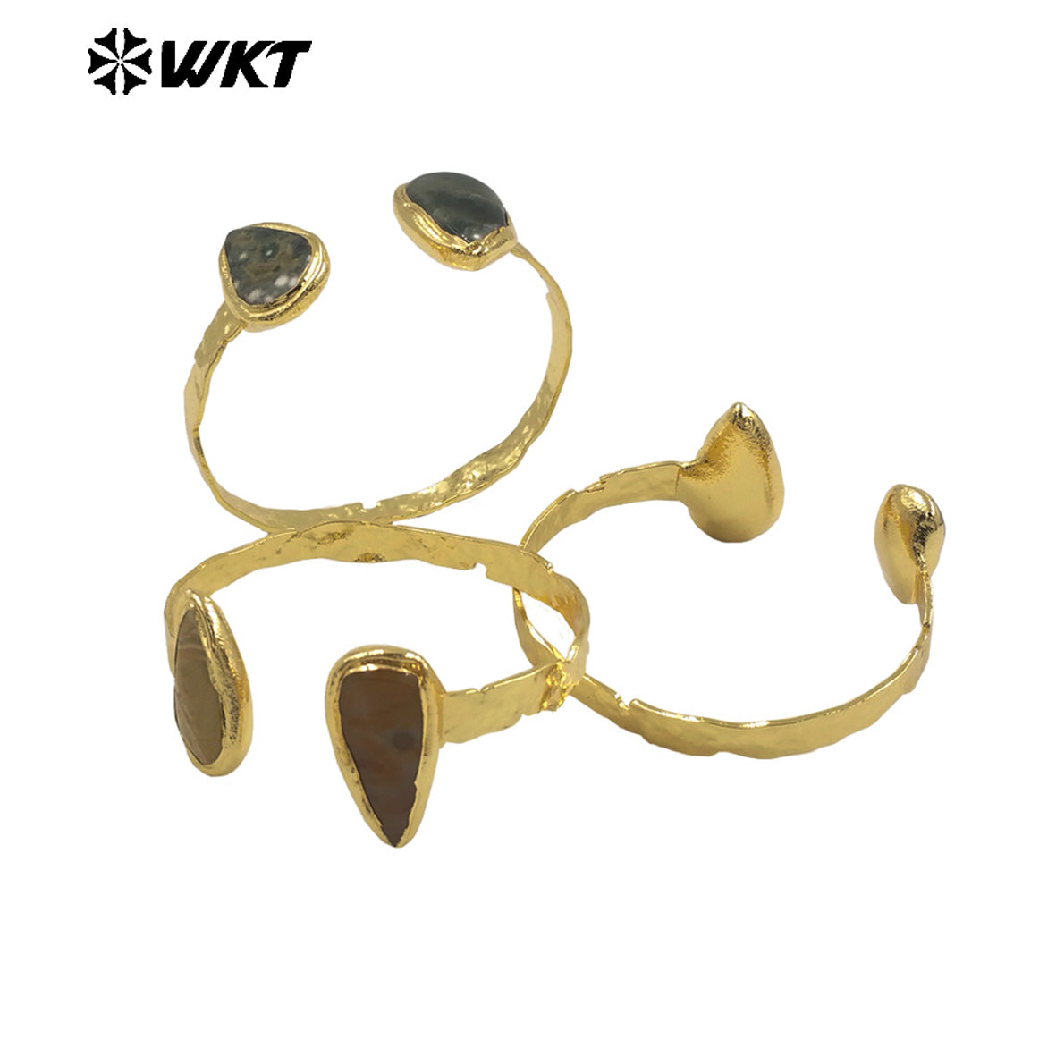 WT-B695 Wholesale Natural Double Ocean Jasper Irregular Stone Design Cuff Bangle for Man or Women Retro Daily Decorative