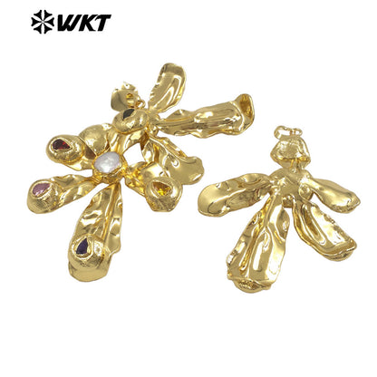 WT-JP454 Gorgeous Gold Plated Natural Freshwater Pearl And Cubic Zircon Windmill Shape Charm Pendant For Fashion Jewelry Making